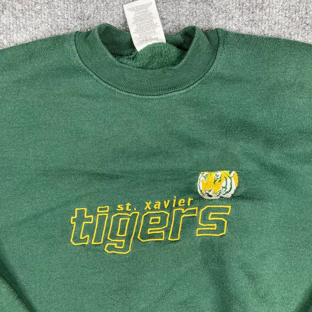 St‎ Xavier Tigers Sweatshirt Kids L Green Jerzees Crewneck Graphic School Logo